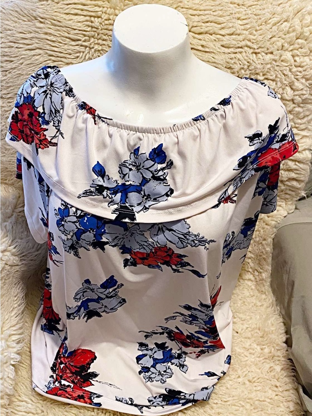Ricki's White Off-Shoulder Blouse with Blue & Red Floral Print